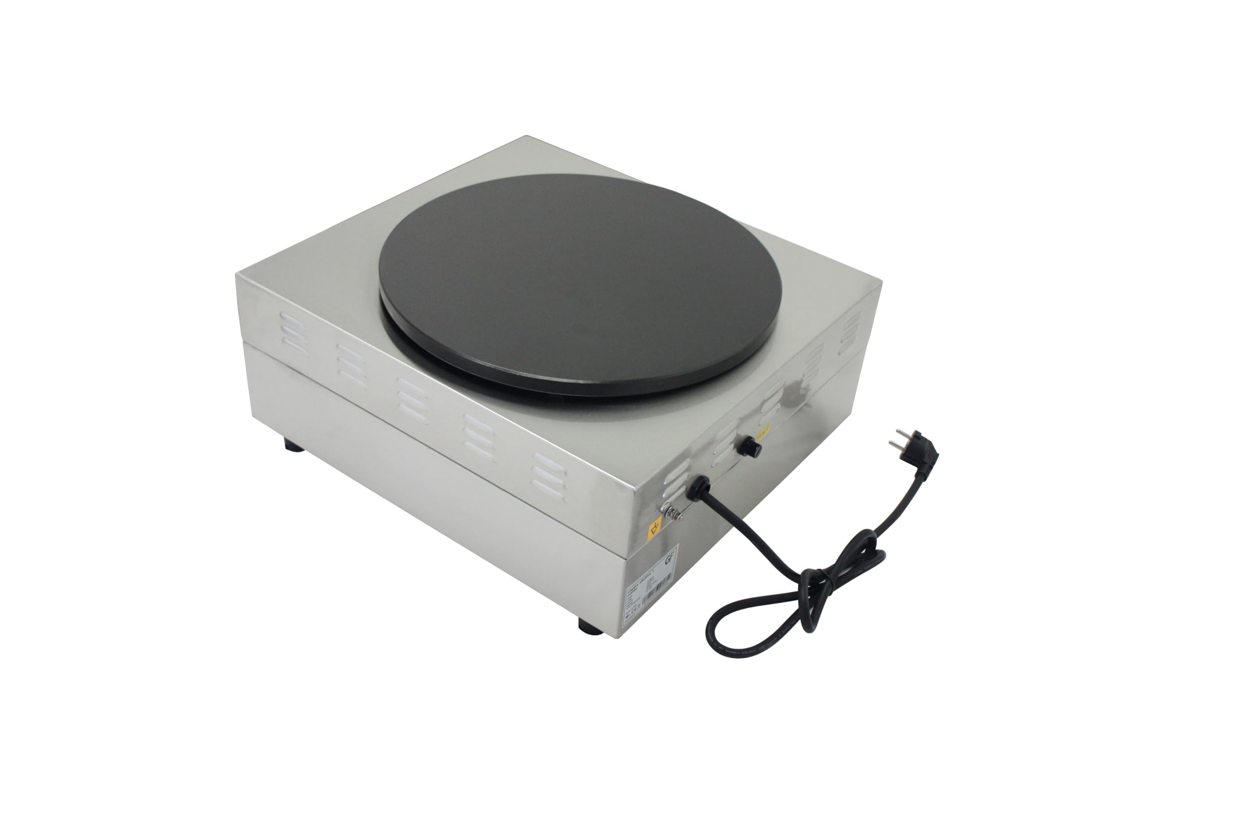 Crepera Profesional Eléctrica 1 Placa 40 cm, 3000 W, Acero Inoxidable, Placa Antiadherente Teflón, Termostato 50–300 °C, 230 x 450 x 500 mm, Uso Hostelería, Restauracion y eventos