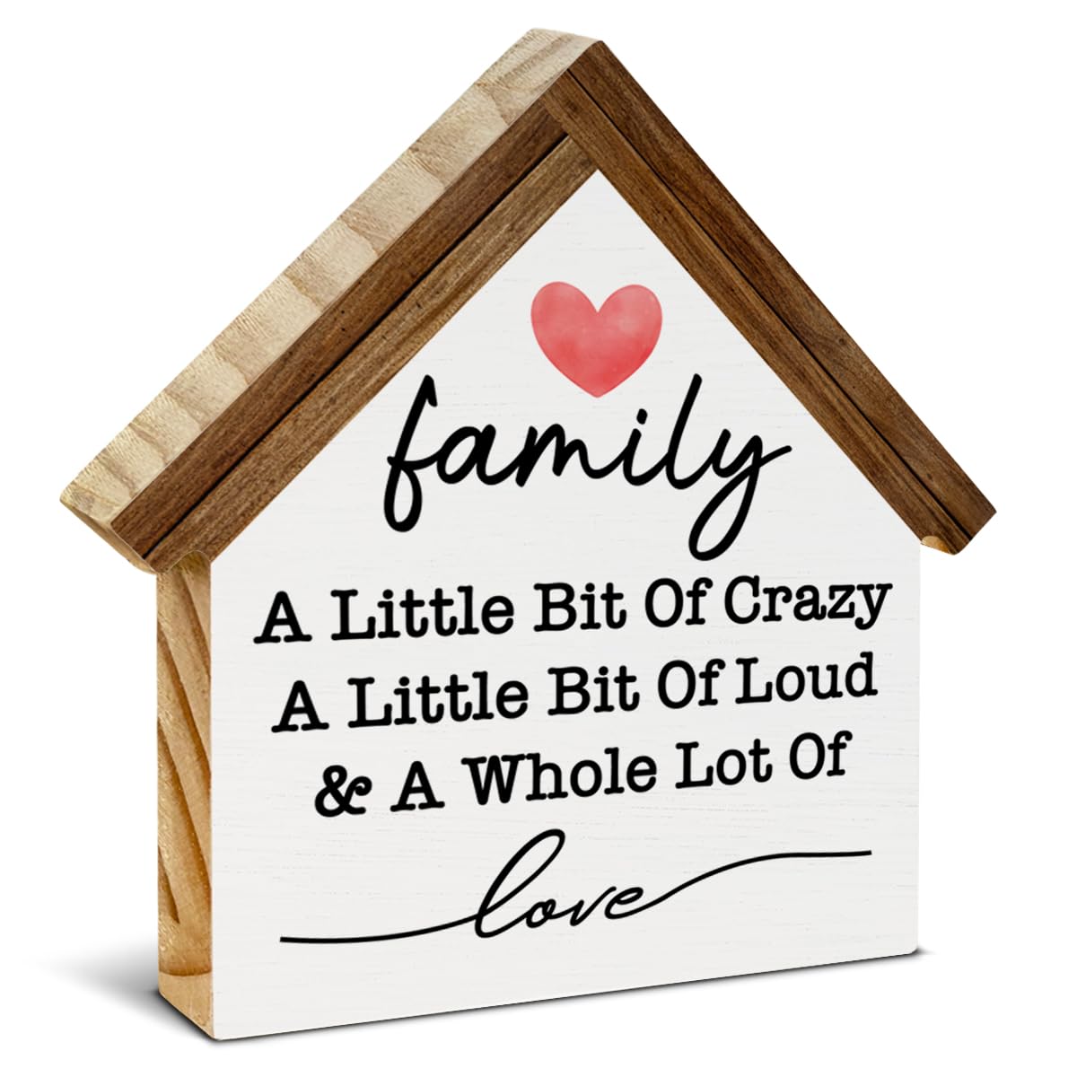 Family Sign Family a Little Bit of Crazy Wood Block Sign Home Decoration Farmhouse Family House Shape Wooden Sign Decor for Desk Shelf Tiered Tray