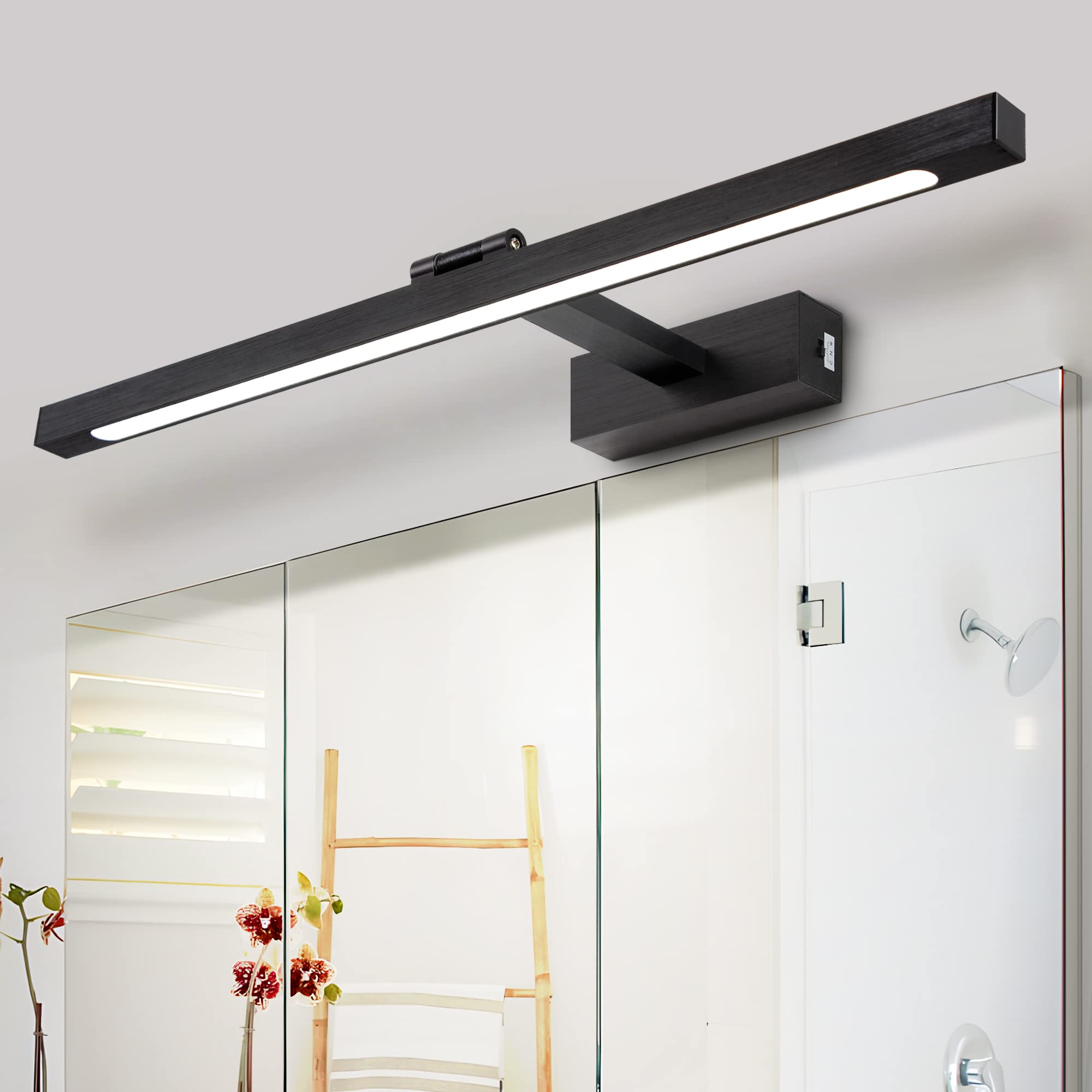 MantoLite LED Luci da Parete Temperatura Colore Regolabile, 60cm 12W IP44 Applique Illuminazione Bagno Nero Spazzolato con Testa della Lampada Girevole