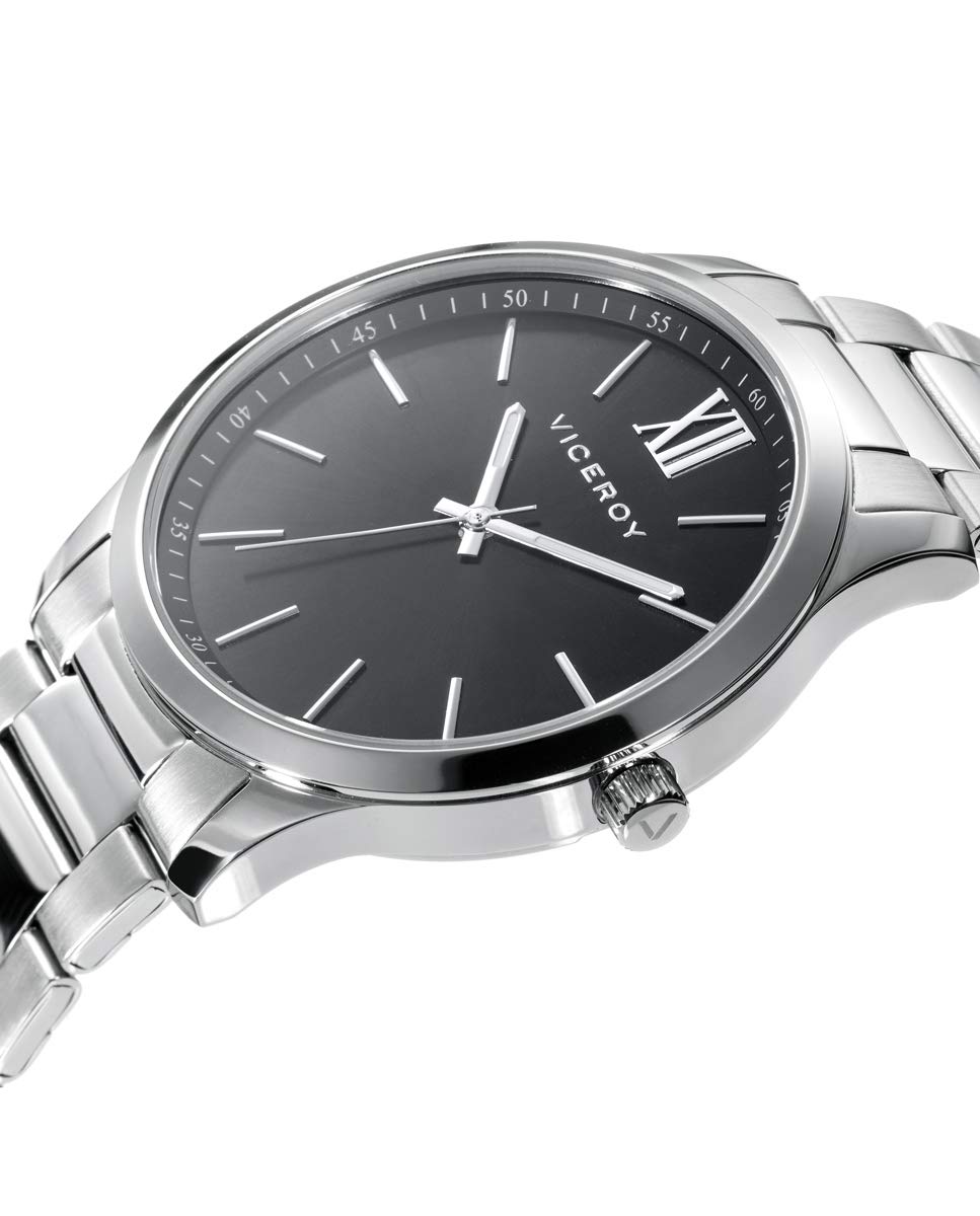 Viceroy Reloj Analógico Hombre de Acero Inoxidable - 43 mm - Movimiento de Cuarzo - Esfera Negra - Acabado Dorado - 401185