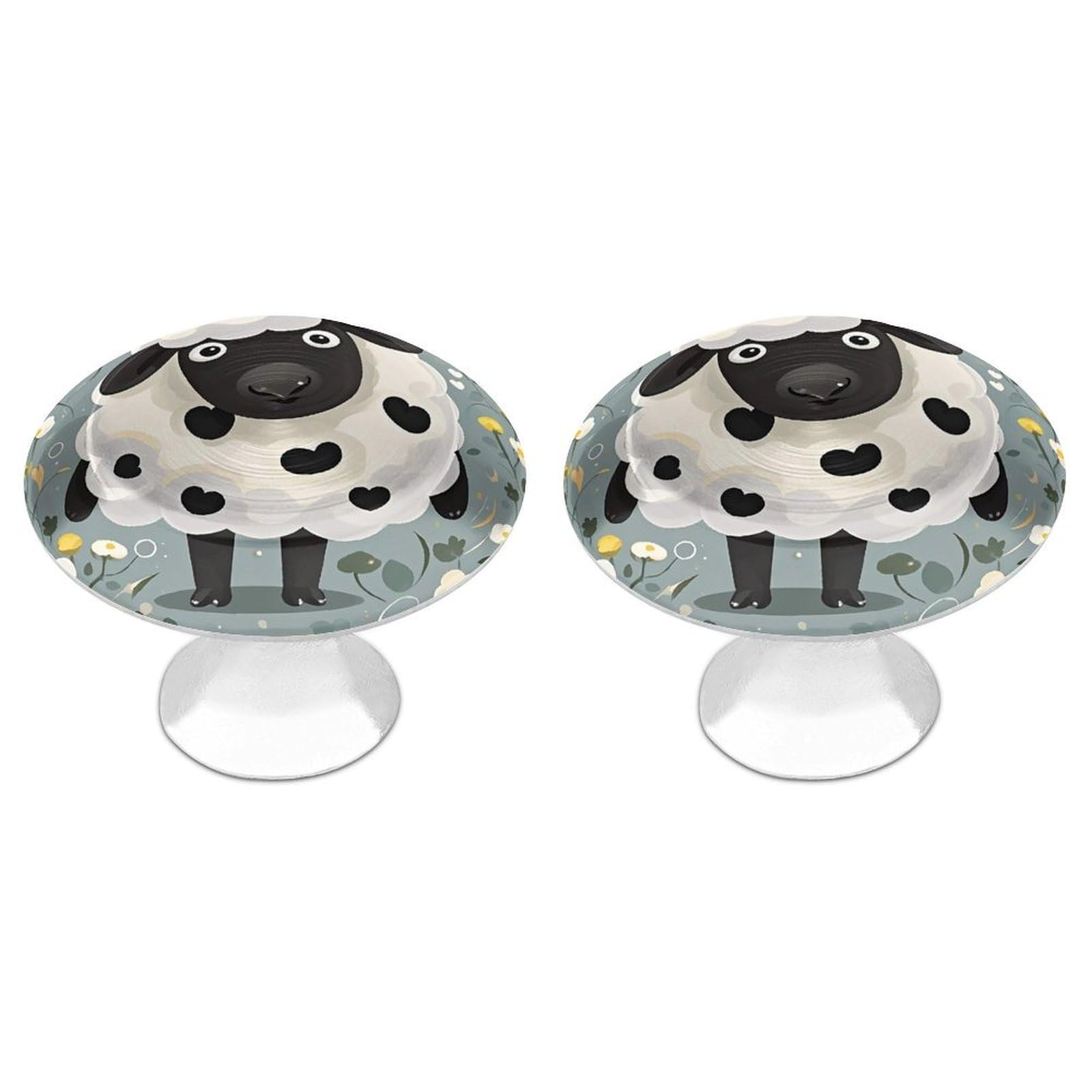 DWVTSLH Cartoon Black White Sheep Cabinet Handles 2 Pack Stainless Steel Kitchen Drawer Pulls with Installation Screws Round Dresser Drawer Knobs 1.1 Inch Modern Cabinet Hardware Door Handles