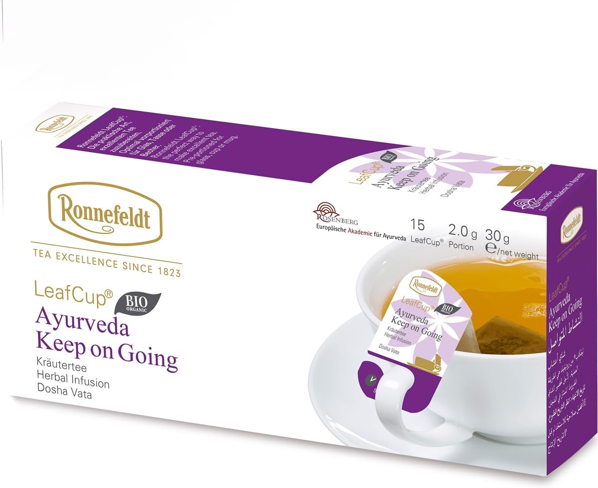 Ronnefeldt LeafCup Ayurveda Keep On Going Chai – Caffeine-Free Loose Leaf Herbal Tea with Rosemary, Sage & Cardamom – 15 Individually Wrapped Tea Bags
