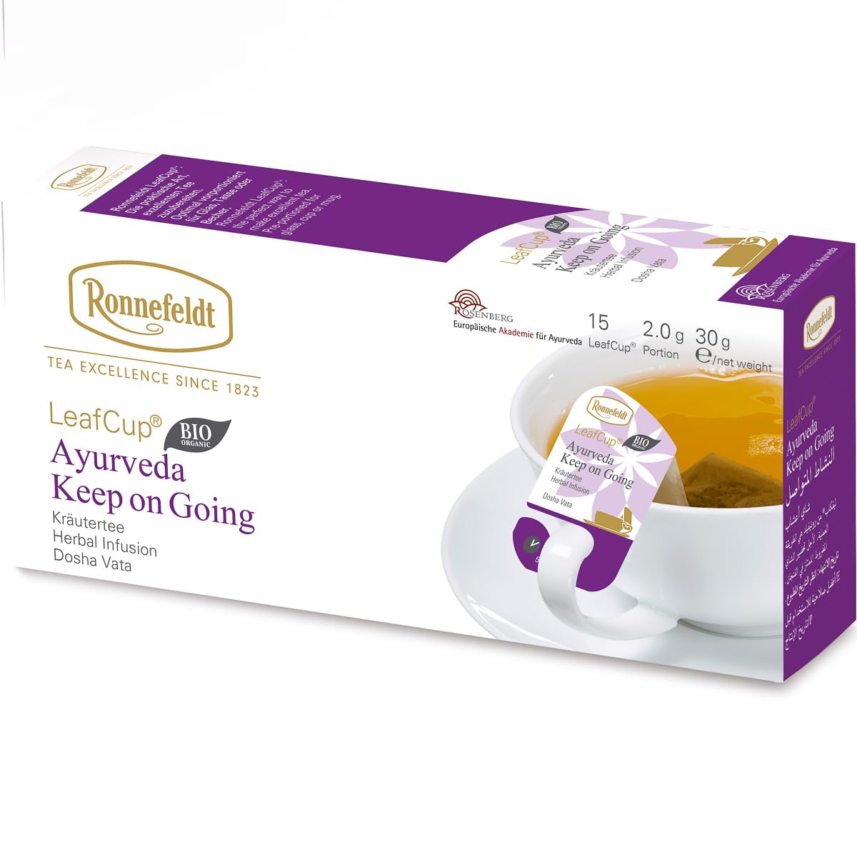 Ronnefeldt LeafCup Ayurveda Keep On Going Chai – Organic Caffeine-Free Loose Leaf Herbal Tea with Rosemary, Sage & Cardamom – 15 Individually Wrapped Tea Bags
