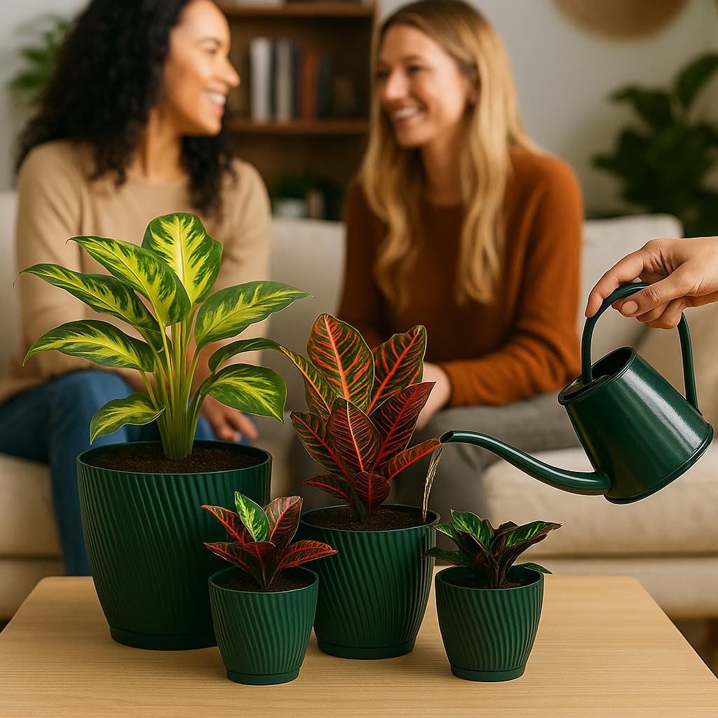 Home Garden Ornaments Plant Pots Indoor, Set of 2 with Drainage & Saucer Swing Indoor Plant Pot - Image 2