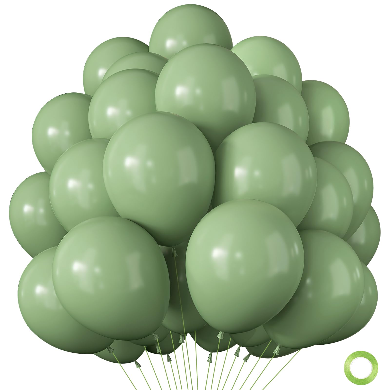 Sage Green Balloons 100Pcs, Sage Green Birthday Decorations With Latex Round Balloons, Helium Balloons For Birthday Engagement Anniversary Graduation Baby Shower Dinosaur Jungle Theme Party, 12 Inch