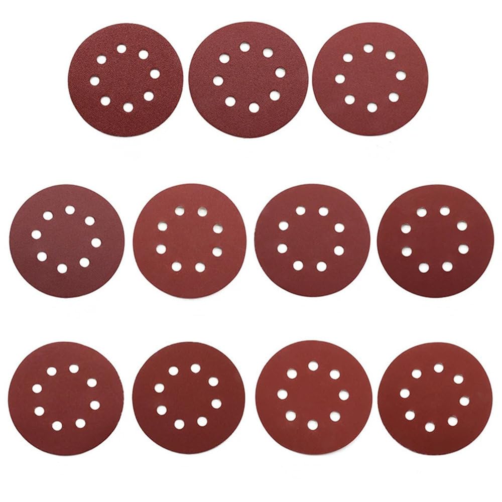 Dischi abrasivi da 5 Pollici a 8 Fori, Carta vetrata Adesiva con Gancio e Passante, 125 mm, Grana 60~2000, per levigatrice orbitale Casuale, Fogli abrasivi, Strumenti, gr