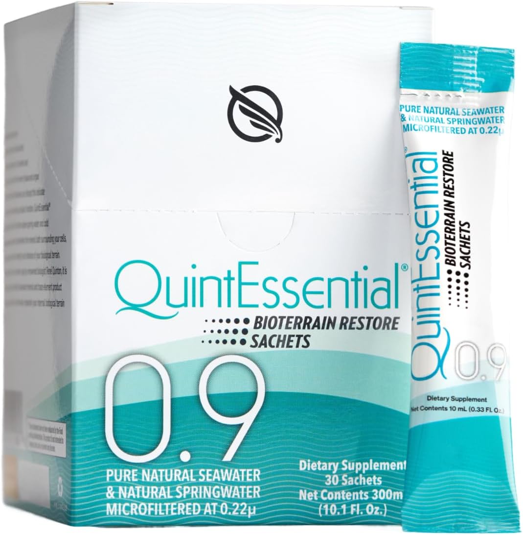 Quintessential 0.9 Sachets - Isotonic Solution with Sea Water Minerals + Alpine Spring - Liquid Hydration, Electrolyte + Multi Minerals Supplement (30 Count)