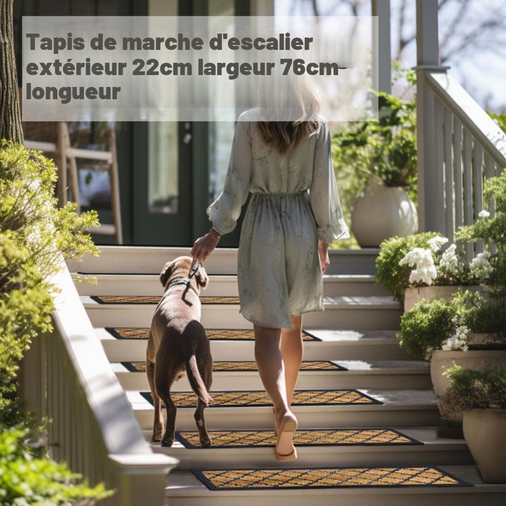 Aucuda Lot de 2 tapis d'escalier d'extérieur en caoutchouc - 76 x 22 cm - Résistants aux intempéries et antidérapants - Isolation thermique - Pour l'extérieur - Tapis d'escalier antidérapants - Jaune