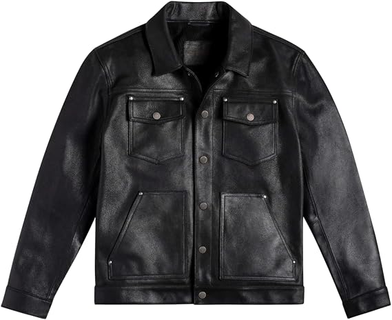 Men's Premium Trucker Leather Jacket| Cowboy Style Real Leather Trucker Jacket