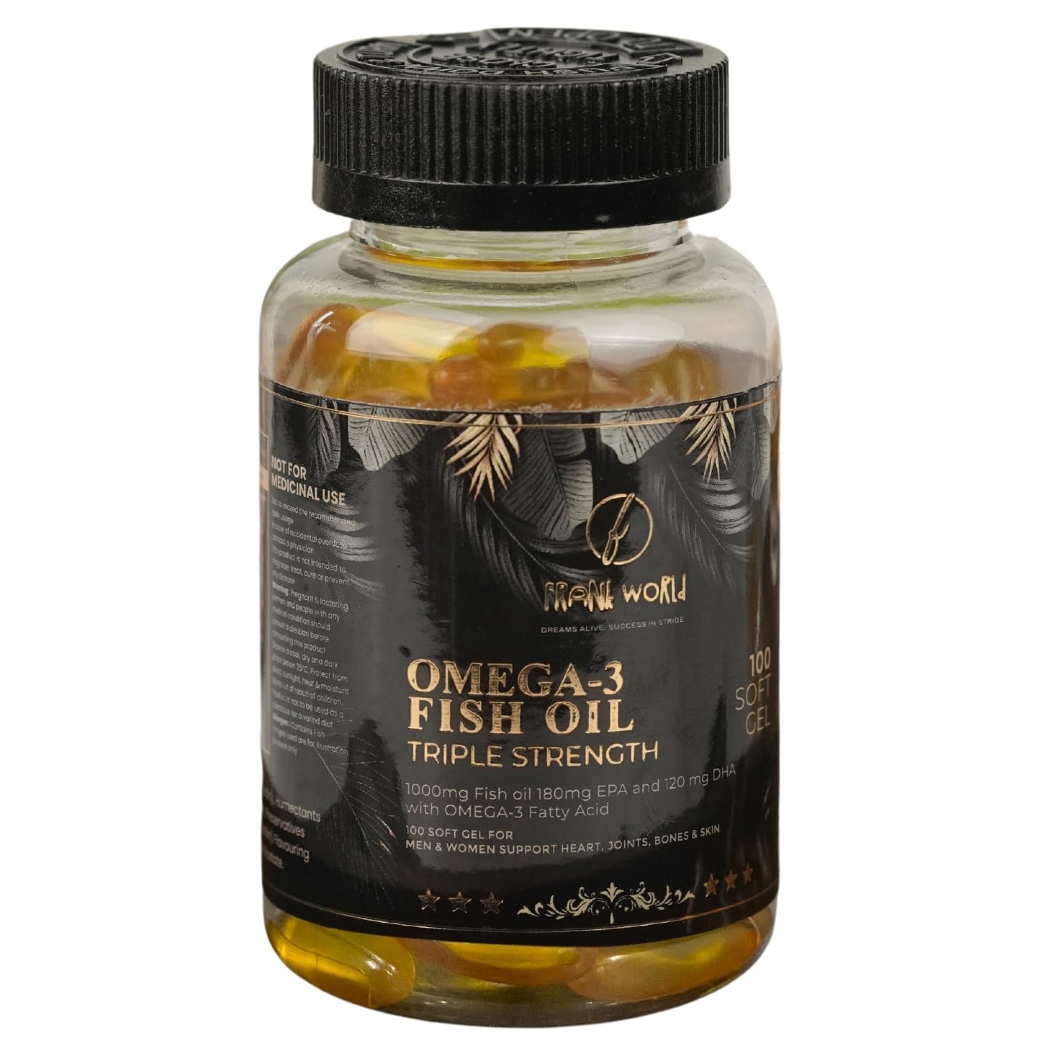 FRANK WORLD Triple Strength Fish Oil Omega 3 Capsule 1000 mg | Supports Heart Health, Brain Function, and Reduces Inflammation – EPA & DHA Fatty Acids (100 Capsules)