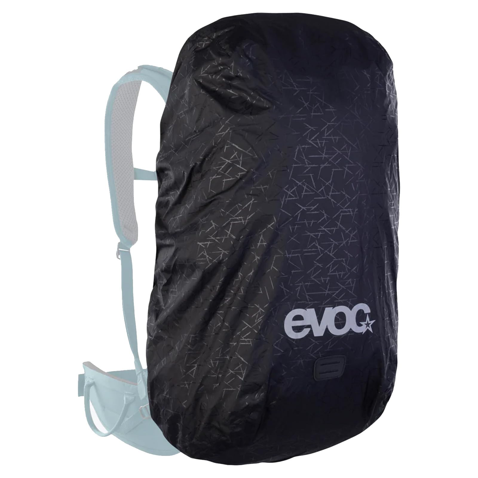 EVOC RAINCOVER SLEEVE, waterproof backpack cover (backpack cover with reflective logo print, flexible size adjustment, backpack rain cover for 26–40 litre backpacks), black