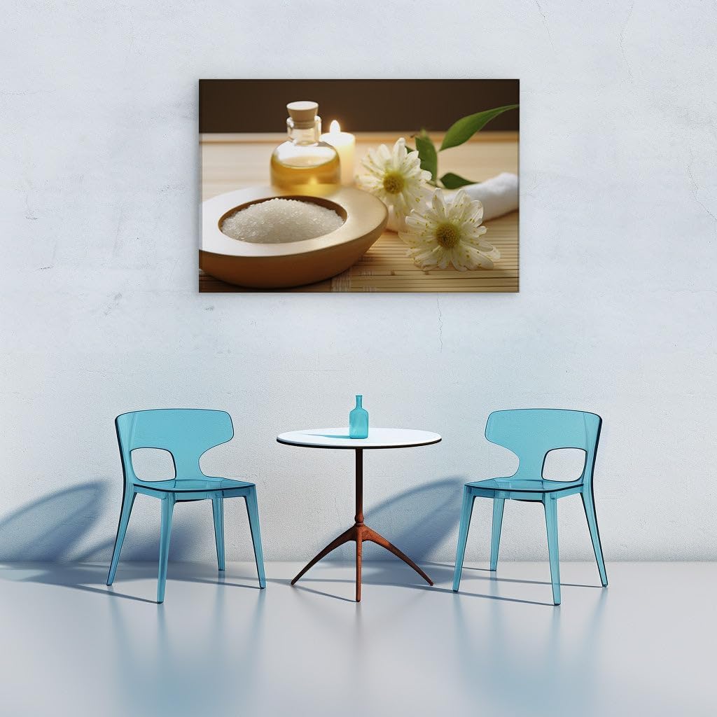 Canvas for Living room. Indulge in Tranquility: A Serene Spa Escape Unveiled on Bamboo, 27 x 18 inch Canvas Wall Art - Ready to Hang - 69x46 cm (27x18 inch)