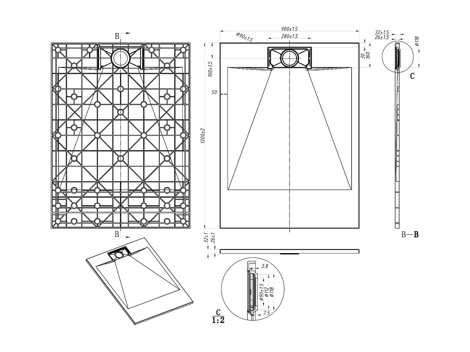 Vente-unique - Plato de ducha Tarposa - L 120cm x A 90cm x H 3.2cm - resina - blanco