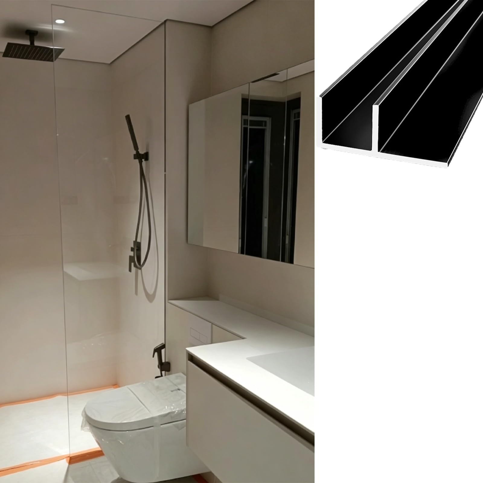Djphofs Black Customizable Fixed Deep Track For Bathroom, Recessed Fixed Shower Glass Panel F Channel, Heavy-Duty Shower Door Glass Channel Aluminum Alloy(W10.3mm(0.41In) L1.5m(59In))