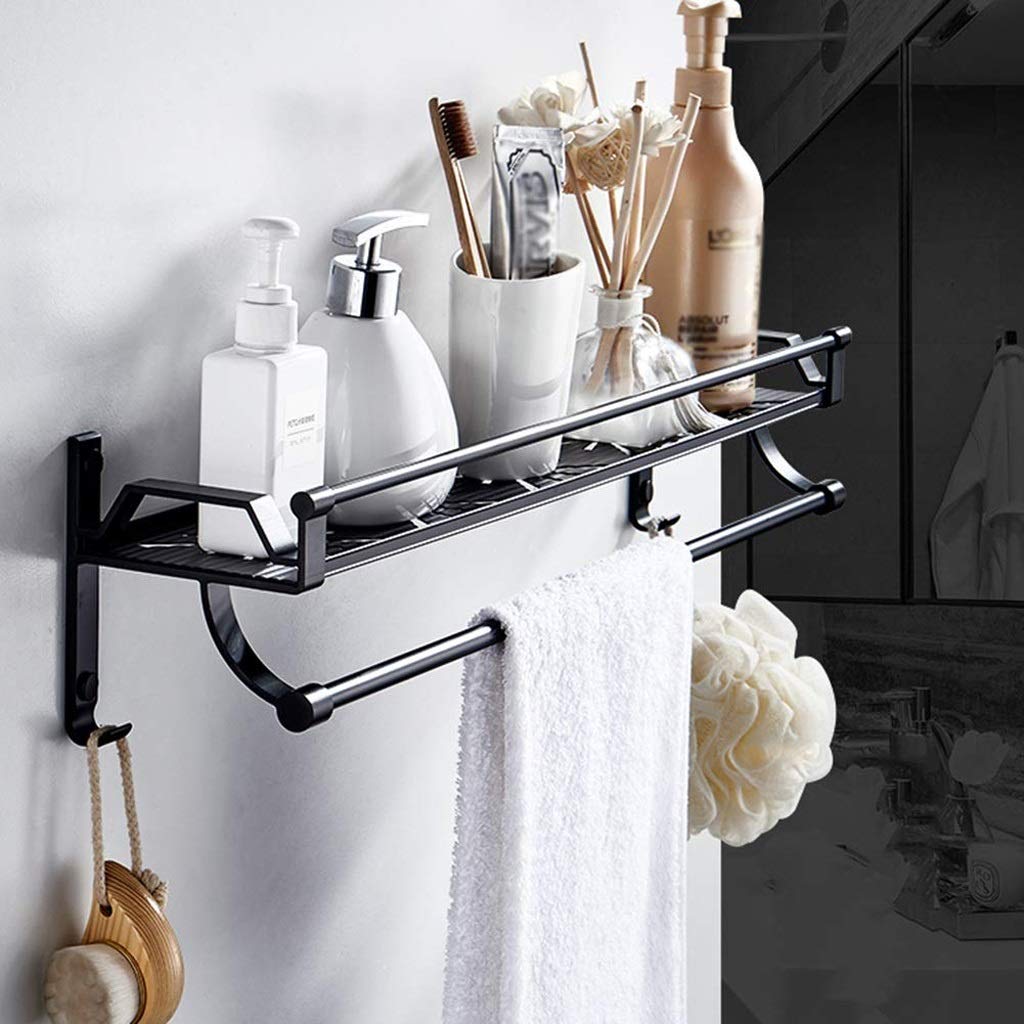 Estante De baño Almacenamiento De baño, baño Rectángulo Estante De Cocina Espacio De Aluminio Estante De baño Almacenamiento para Cocina baño Negro (Tamaño: 50X12X14Cm)