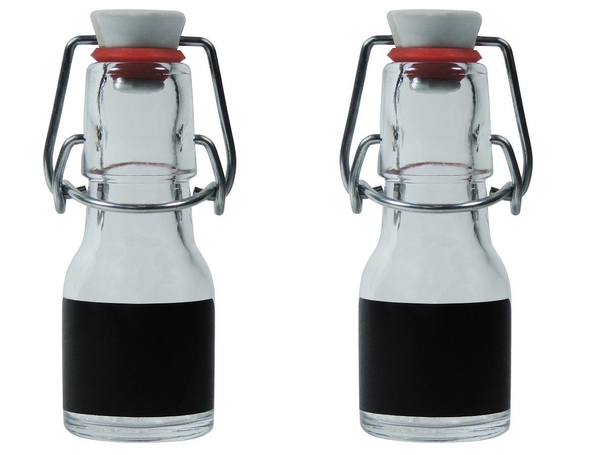 2 x empty glass bottles 50 ml with swing top made of porcelain to fill yourself, including 2 labels