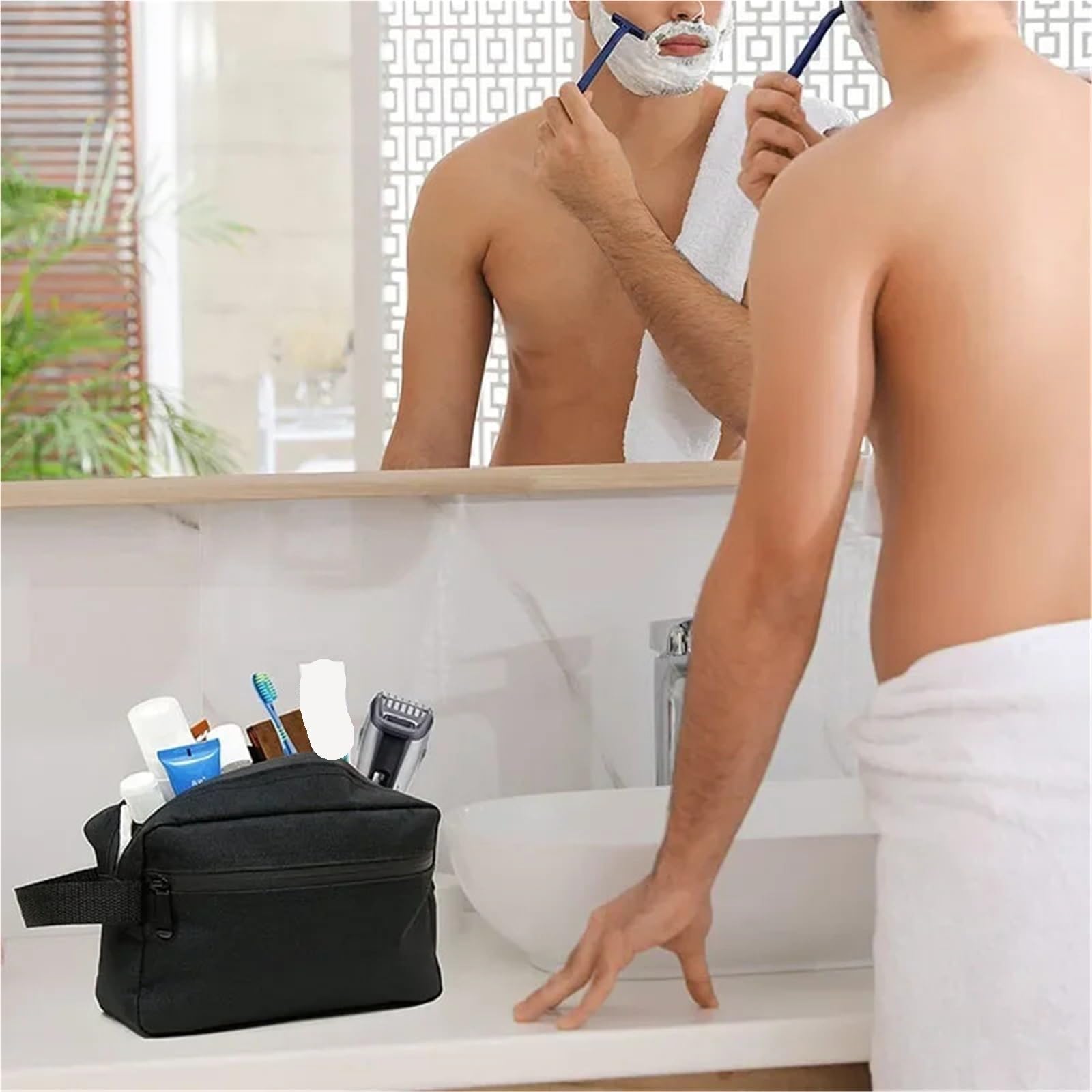 Neceser Bolsa de Aseo de Viaje for Hombre, Neceser cosmético for Mujer, Bolsa de Maquillaje Impermeable for Mujer, Bolsa de Lavado de Belleza, Bolso(Black)