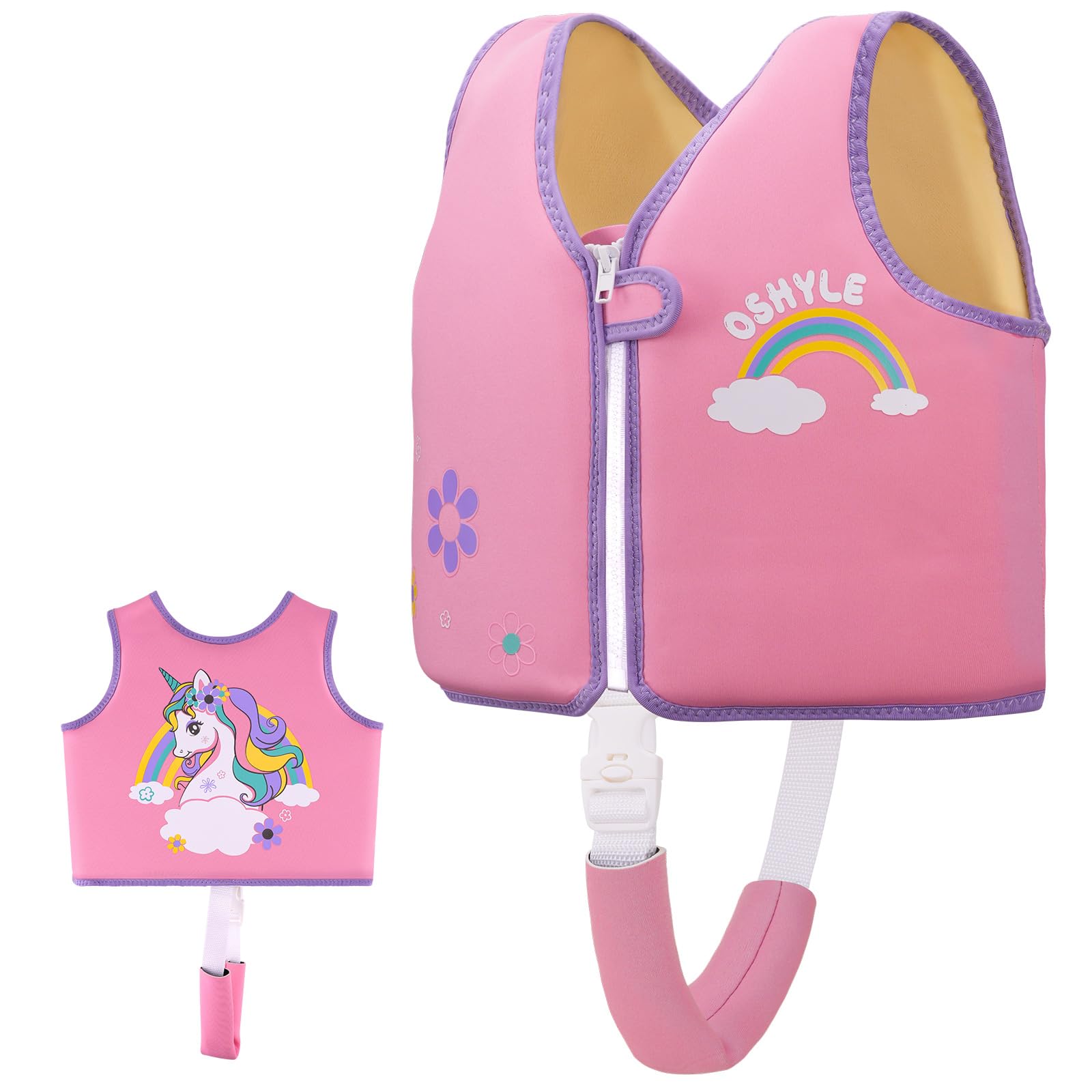 OSHYLE Gilet da nuoto per bambini, giubbotto galleggiante con cinghia di sicurezza, aiuto al galleggiamento