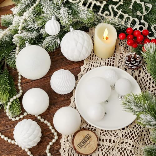 Christmas Balls Ornaments -36pcs Shatterproof Christmas Tree Decorations with Hanging Loop for Xmas Tree Wedding Holiday Party Home Decor,6 Styles in 3 Sizes(White) - image 3