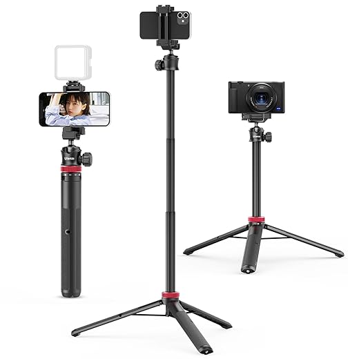 ULANZI MT-44 Extendable Phone Tripod, 59" Selfie Stick Vlog Stand with 2 in 1 Phone Clip, 360° Ball Head Camera Tripod for iPhone Sony Canon DJI Osmo Action Camera, Lightweight for Travel