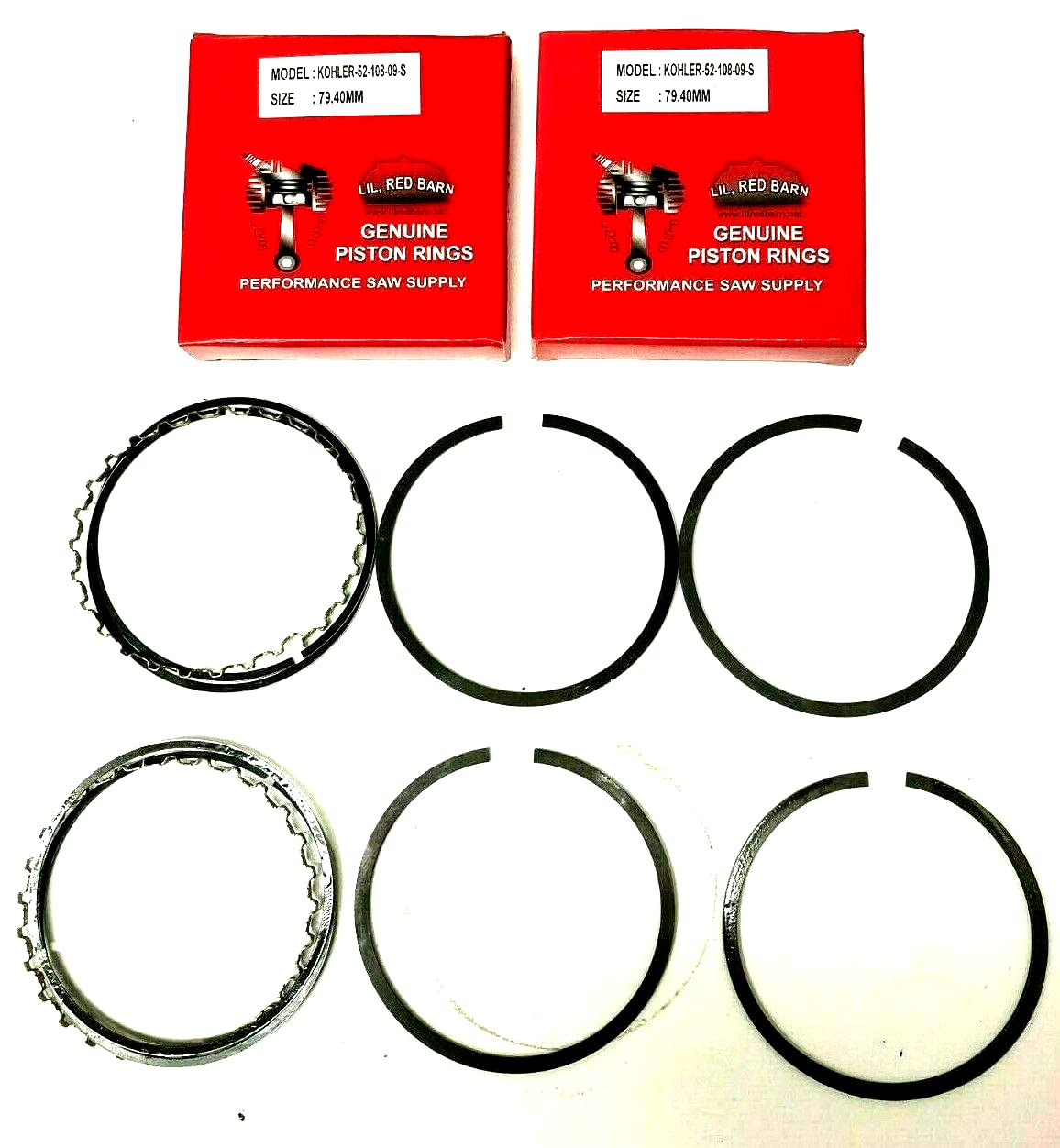 Lil Red Barn Two Sets Piston Rings Compatible with Kohler KT17, KT19, M18, M20, MV16, MV18, MV20,Replaces 52-108-09-S Two Day Standard Shipping to All 50 States