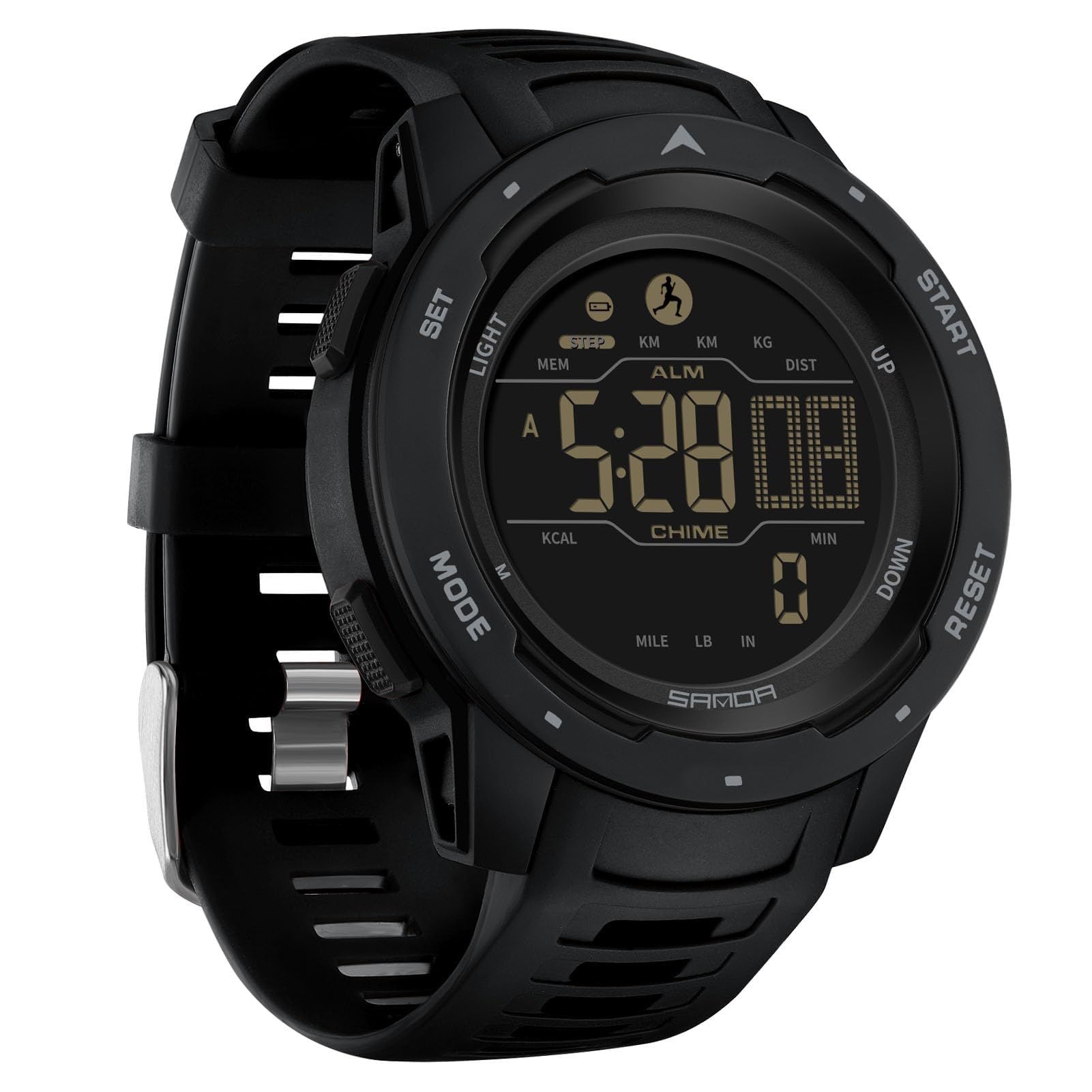 findtime Sportuhr, digital, militärisch, wasserdicht, 50 m, mit Stoppuhr, Alarm, Countdown, doppelte Zeit, Schwarz , Riemen