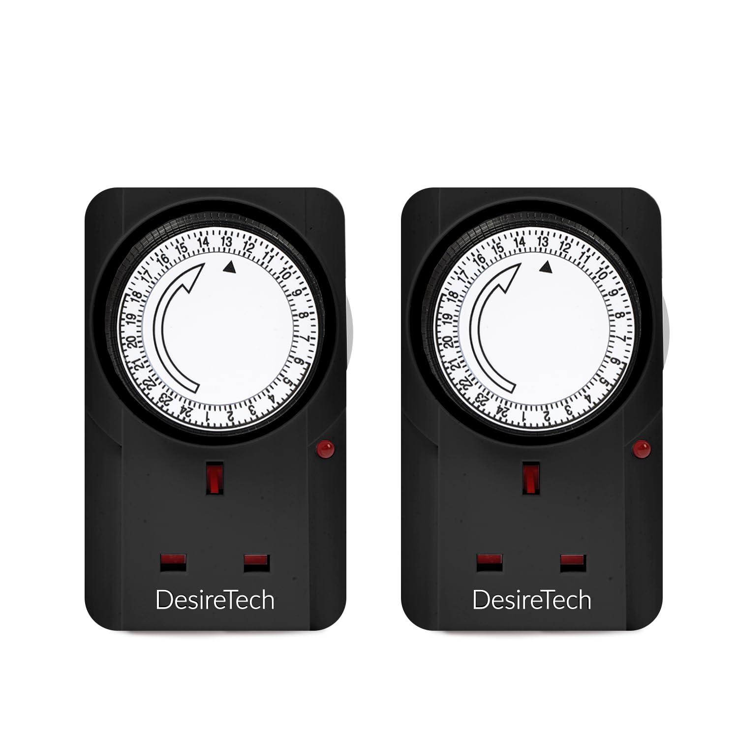 Desiretech Plug-in Timer Switch - 24 Hour Segment Timer - Controls Appliances Up to 3120W, Home Security Switch, Deters Burglars, Automatic On/Off, Ideal for Christmas Lights (2 Pack) - Black