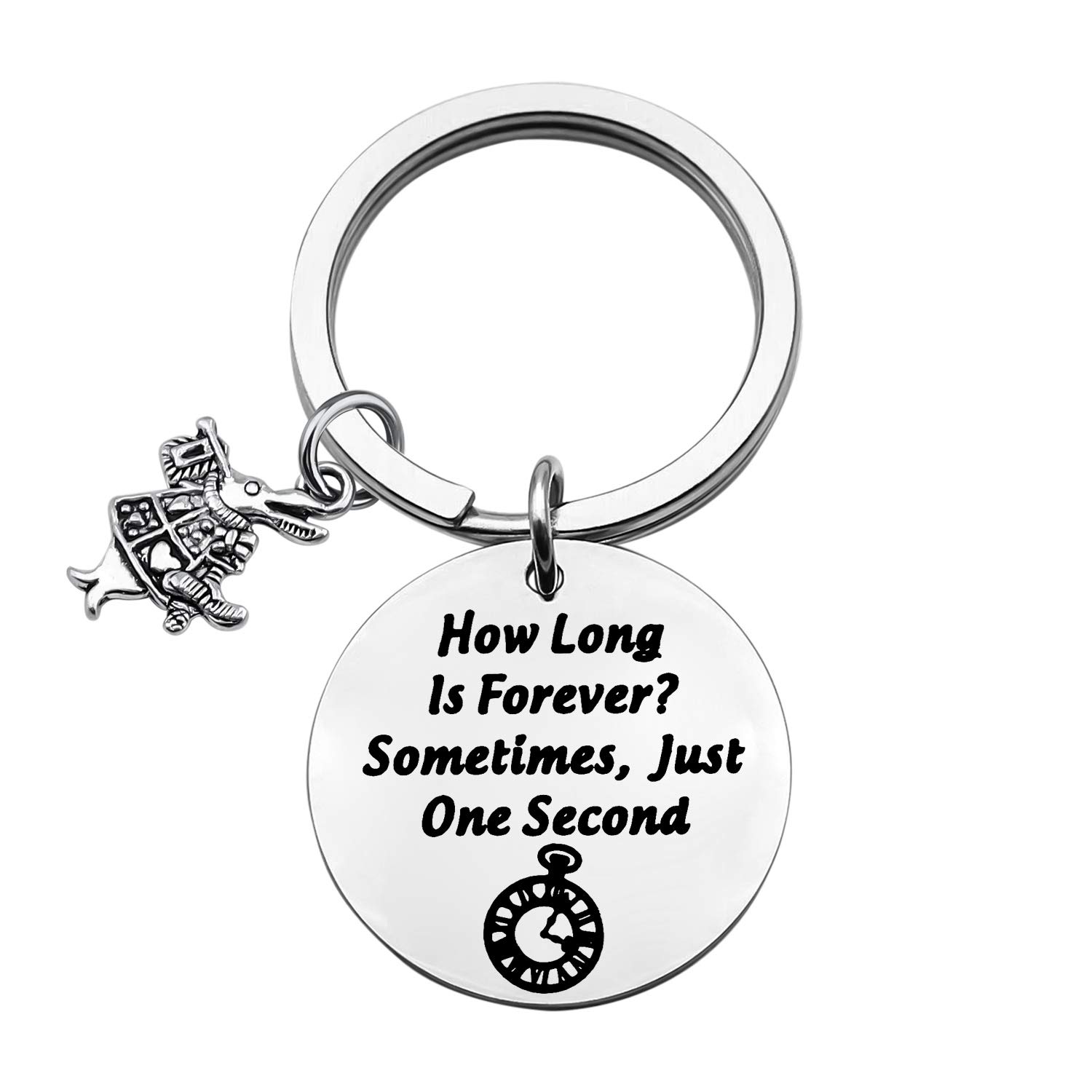 ENSIANTH Alice in Wonderlan Keychain How Long is Forever?Sometimes,Just One Second Keychain Wonderland Inspired Charm Gift