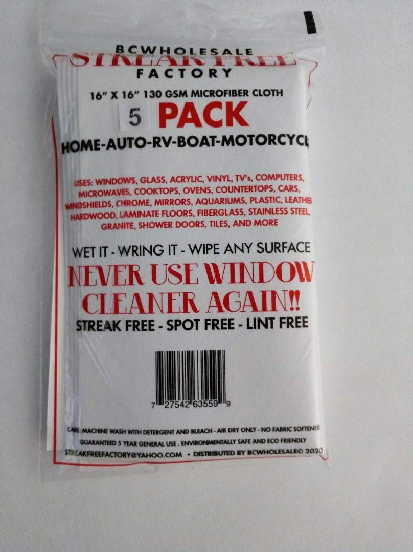 Streak Free Factory Microfiber Cleaning Cloth 16 x 16 inch White (5)