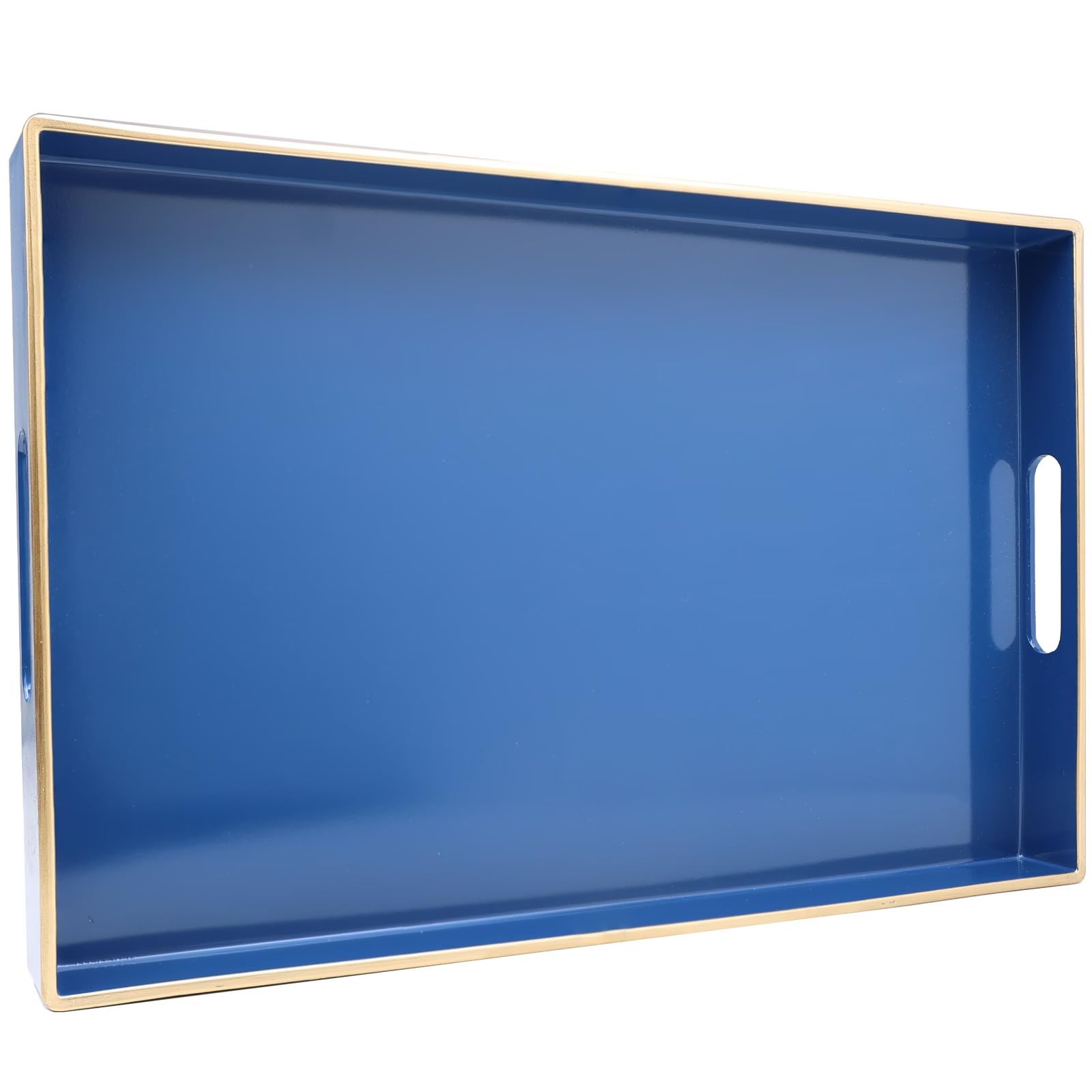 Photo 1 of Spsyrine Blue Decorative Serving Tray with Handles, Elegant Plastic Coffee Table Tray for Ottoman, Living Room, Home Decor 15.6" X 10.2"