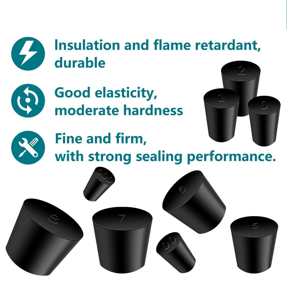 30Pcs Solid Rubber Stoppers 000# - 8# Tapered Lab Bungs Solid Rubber Stoppers 11 Assorted Sizes — Amazon image 6