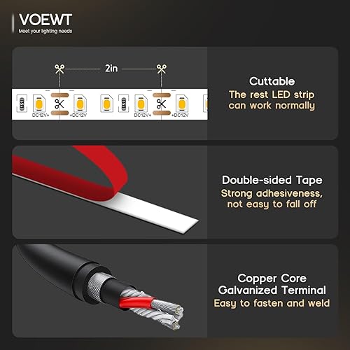 Miniatura 5 de Tira de luces LED de color blanco cálido de 3000 K, 16.4 pies, 24 V, alto CRI 90Ra+, súper brillante, 600 luces LED de cinta flexible para
