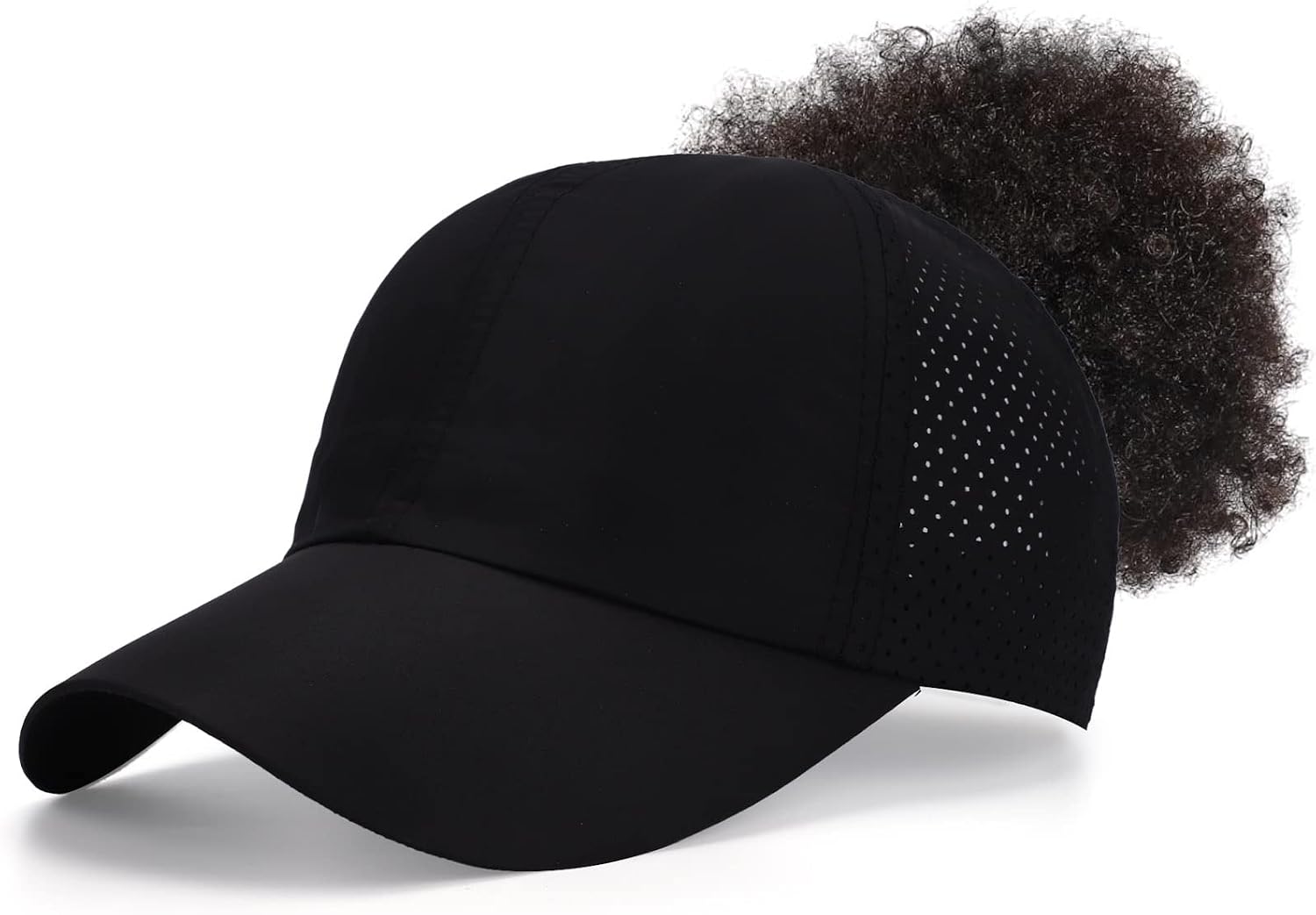Women Backless Ponytail Baseball Cap for Curly Hair, Afro Puff, High Messy Bun, Adjustable Perforated Ponycap