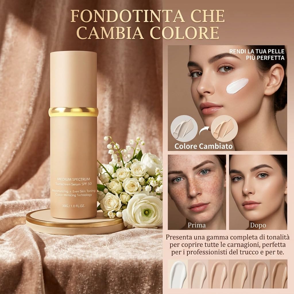 Dermaglide 4-en-1 Foundation — Fondotinta Leggero Coprenza Media Modulabile Finitura Satinata 12 Ore Idratante Non Comedogeno Donna (2 PCS)