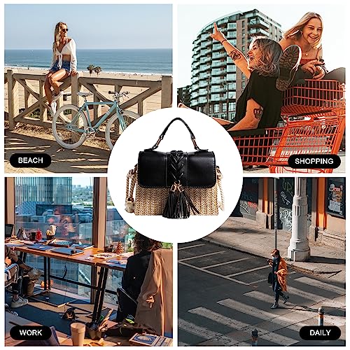 OWGSEE Straw Crossbody Bags for Women Summer Straw Clutch Bag Woven Beach Purse Vacation Handbags (D Black) by OWGSEE - Used condition - Image 7