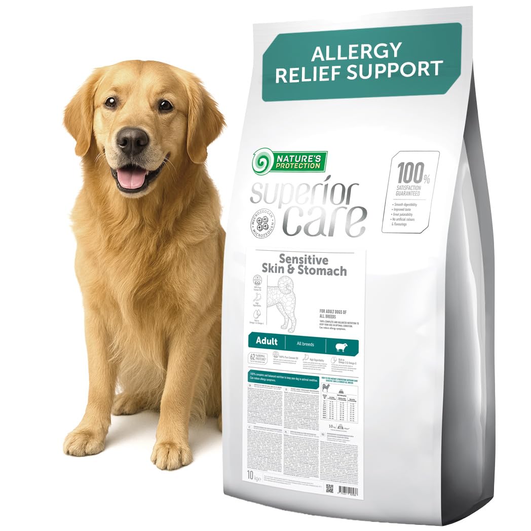 Nature's Protection Superior Care High-Protein Dry Dog Food – Hypoallergenic Dog Food with Lamb & Rice for Adult Dogs with Sensitive Skin & Stomach – Omega 3 & 6 – Healthy Skin & Digestion (10kg) — image 1