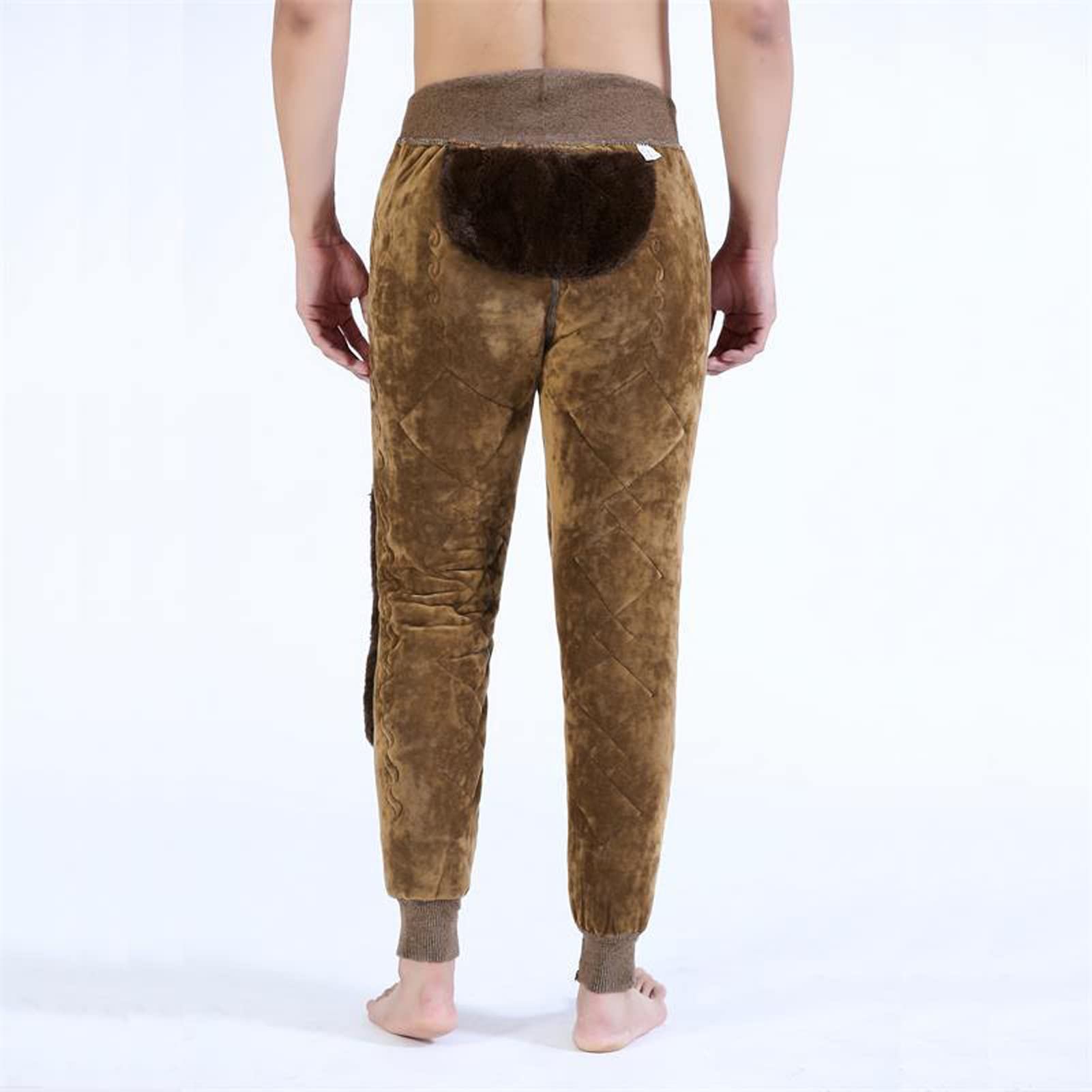 Pantaloni da uomo in pile termico a doppio strato intimo elastico a vita alta pesante inverno caldo foderato lungo Johns leggings pantaloni della tuta pantaloni base Jogger camel-XL