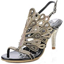 Honeystore Womens Peacock Shaped Pattern Handmade Rhinestone Sandals