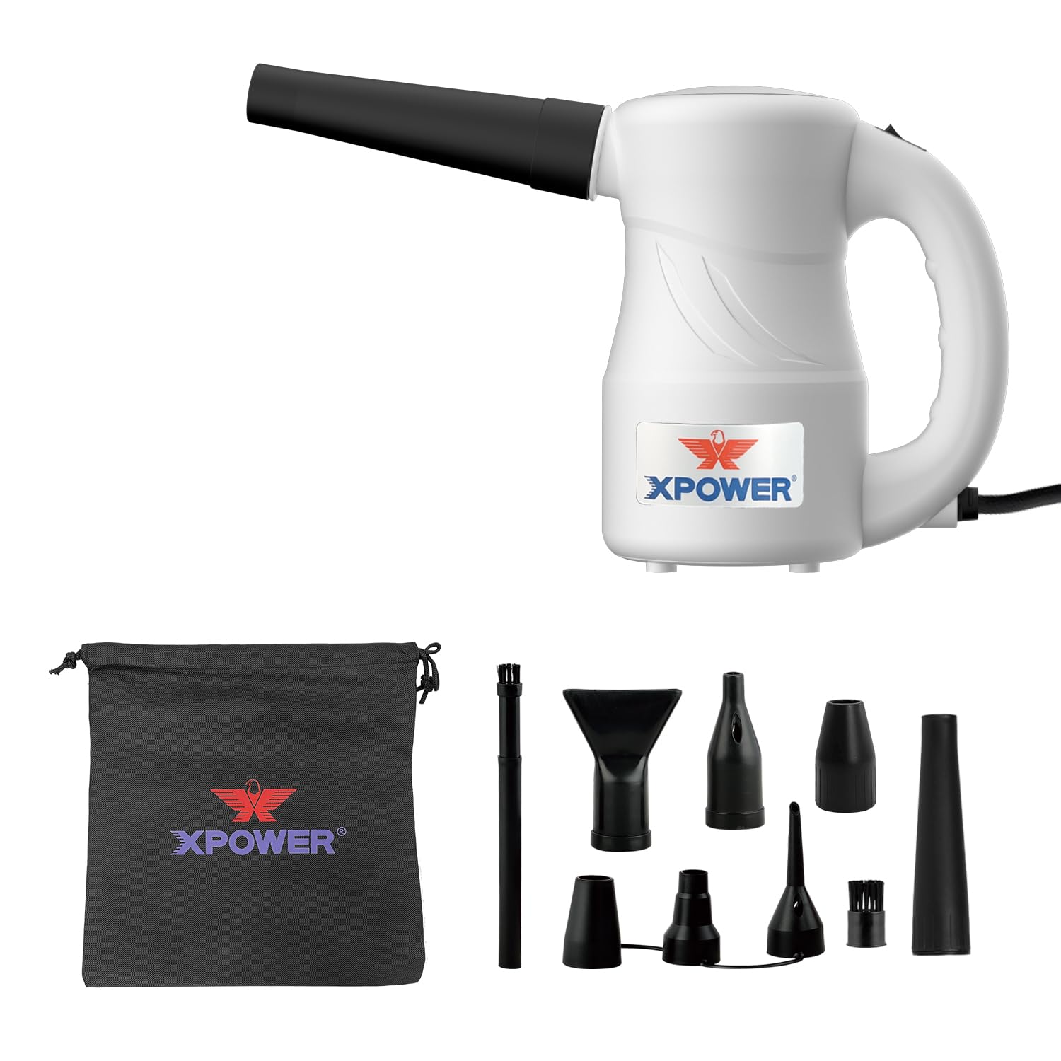 XPOWER Aspirateur à Air Électrique pour la Dépoussiérage, le Séchage, le Gonflage, le Nettoyage de Voiture, le Soufflage de Feuilles d’Automne (Blanc, A-2S)