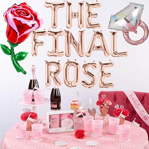 Miniatura 2 de Decoraciones de despedida de soltera, globos de oro rosa para despedida de soltera con anillo de diamantes, temática de flores de rosa, compromiso,