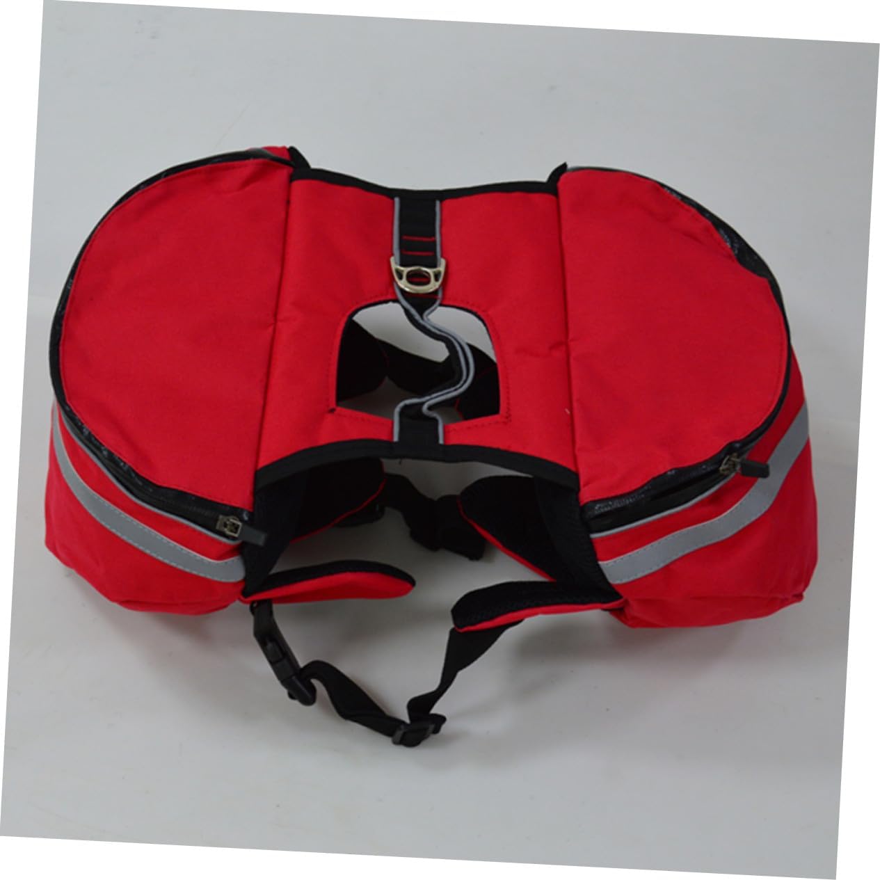 Portable Dog Backpack Harness for Hiking with Oxford Material Side Pockets for Snacks and Supplies Rear Leash Hook Reflective Safety Band Breathable Red Saddlebag for Outdoor