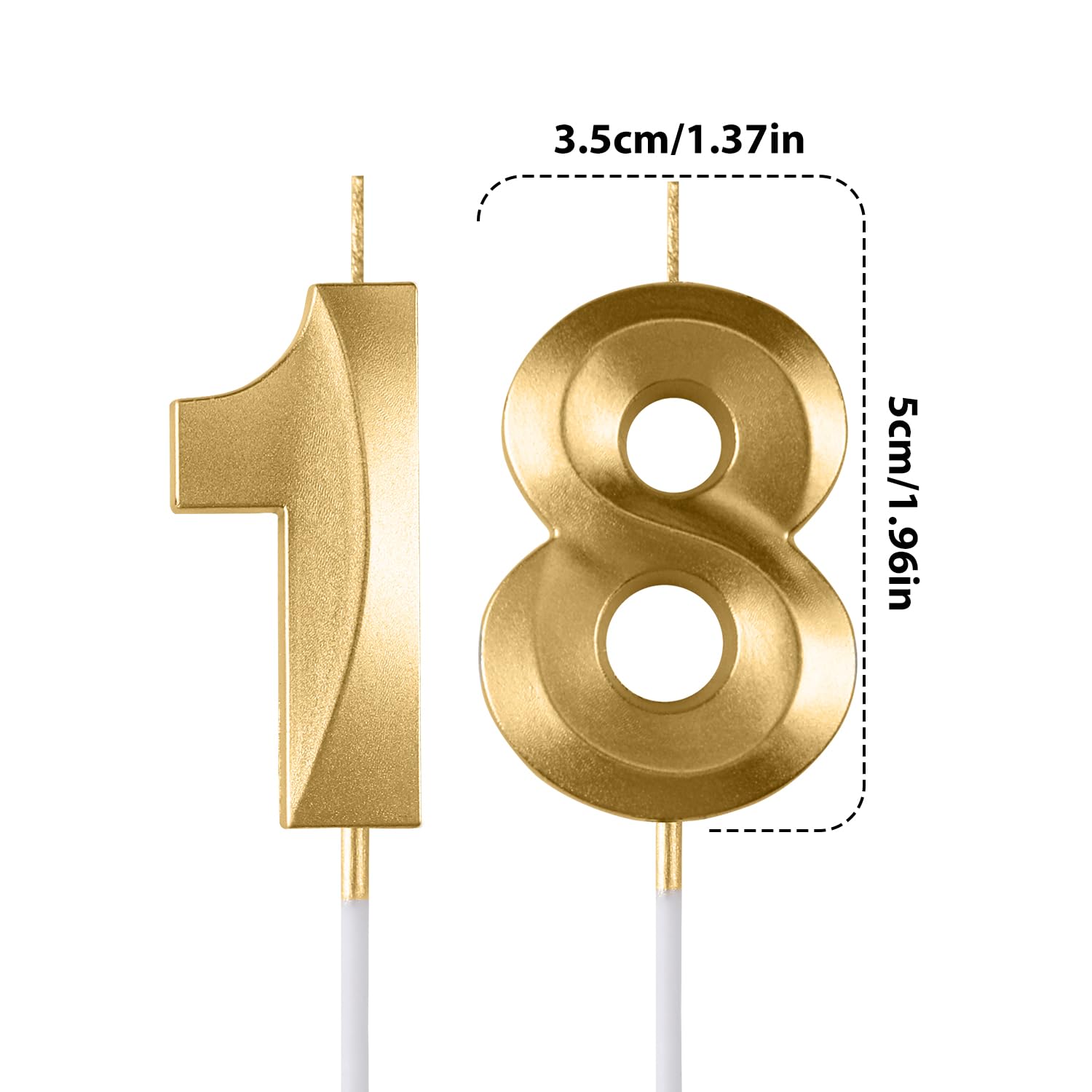 Świece urodzinowe z numerami, 3D świeczki urodzinowe w kształcie rombu numer 18, 20, 30, 40, 50, 60, 70, 70, dekoracja na tort (złoto 18)