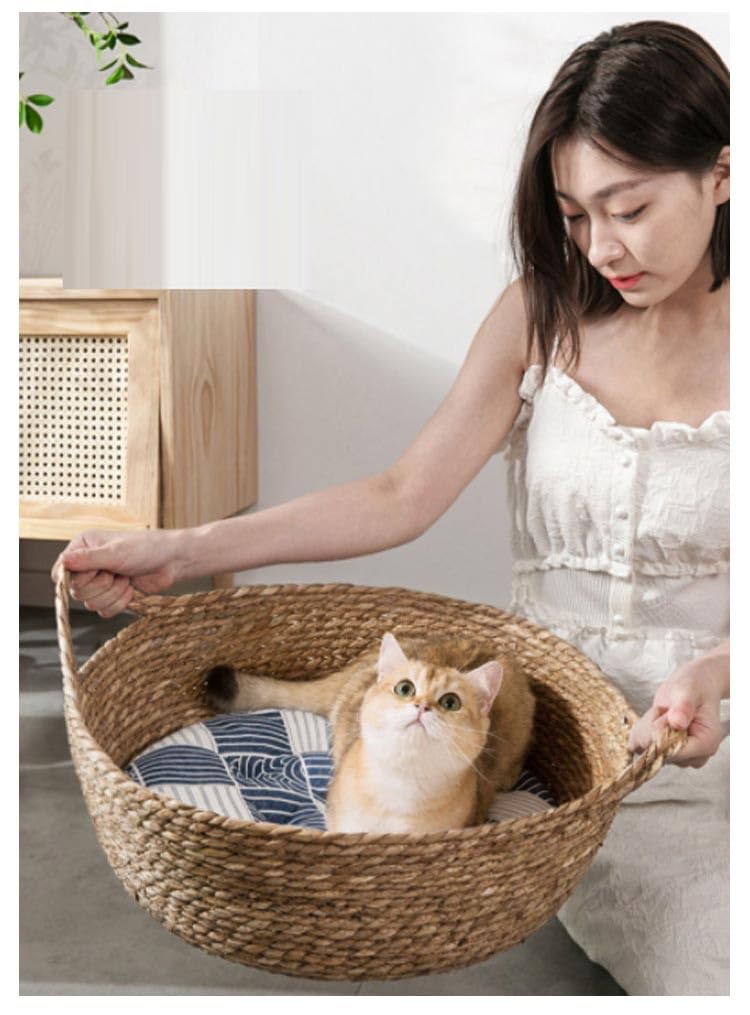 Amazon.co.jp: 猫ベッド 籐編み カゴ バスケット 猫ベッド 犬ベッド