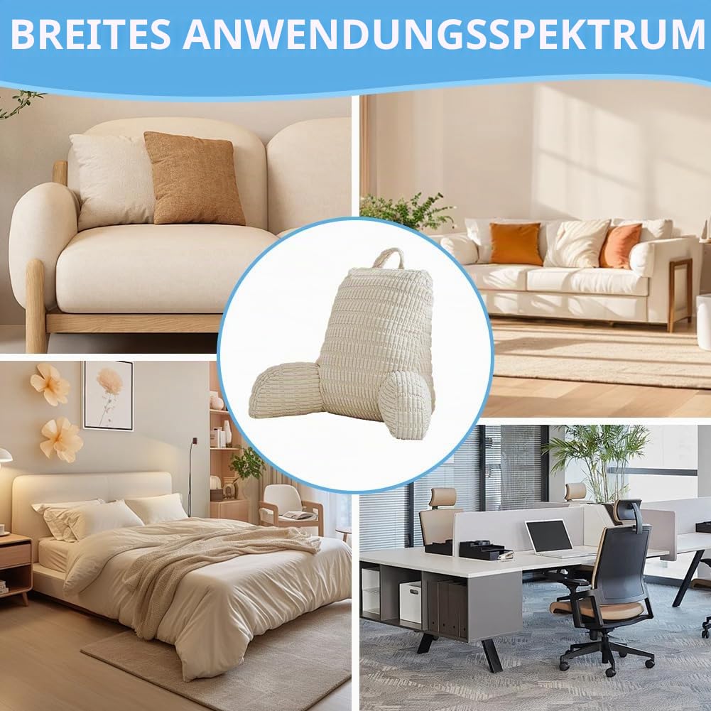 Rückenkissen, Lesekissen Bettauflage Kissen, Rückenlehnenkissen mit Armlehnen, Lesekissen Flauschig, für mehr Halt und Komfort von Rücken, Kopf und Nacken, für Bettruhe, Lesen, Fernsehen (Beige)