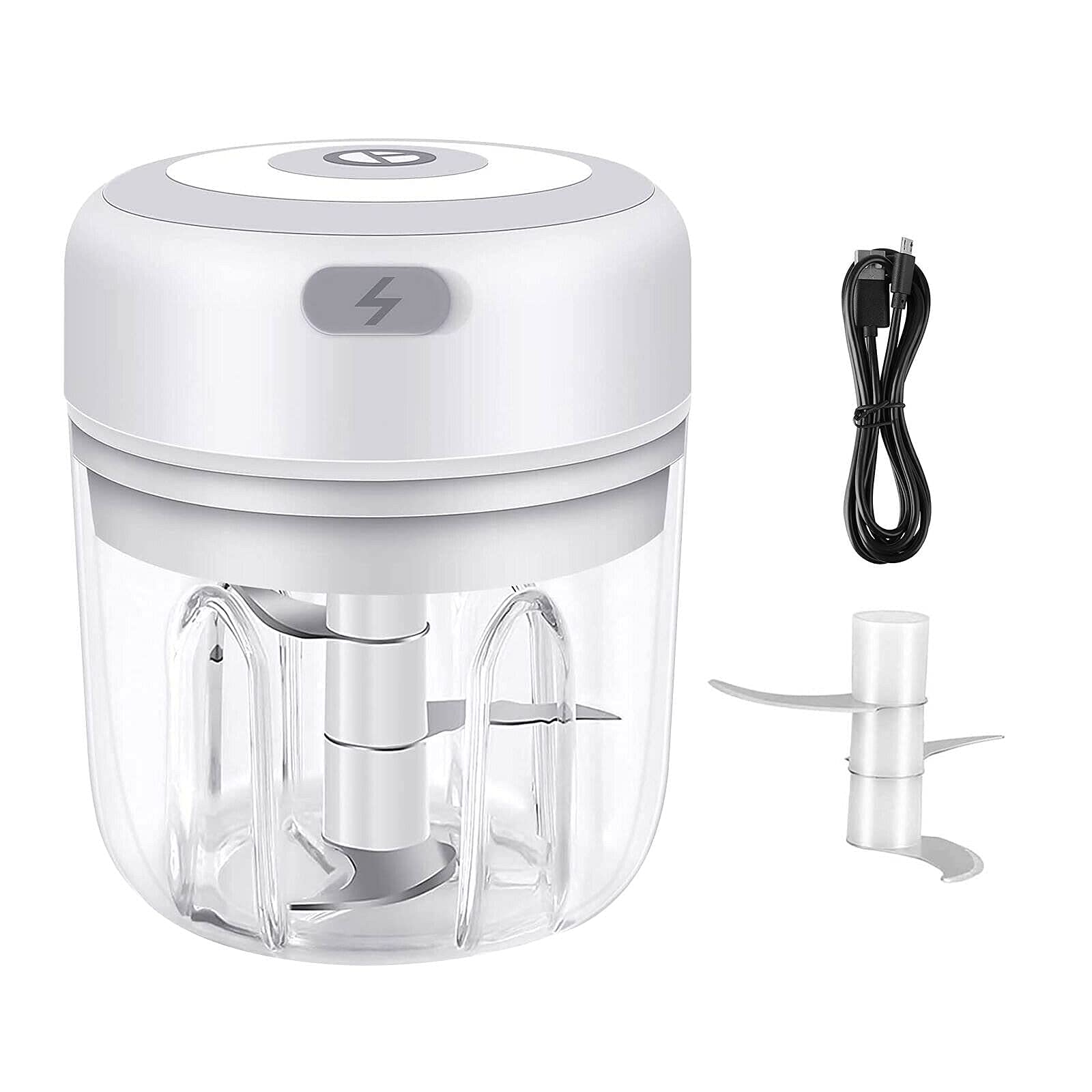 Cjcsm White Electric Garlic Chopper Meat Grinder Rechargeable Meat Onion Garlic Slicer Garlic Masher