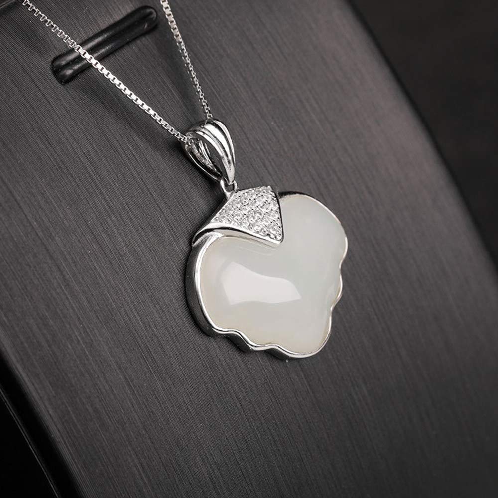 Jade Kette Damen, Smaragd Schmuck, Jade Stein, Sterling Silber im Chinesischen Stil Retro Sterling Silber WeißE Jade-AnhäNger-Halskette, 18 "(mit Geschenkbox), Unisex