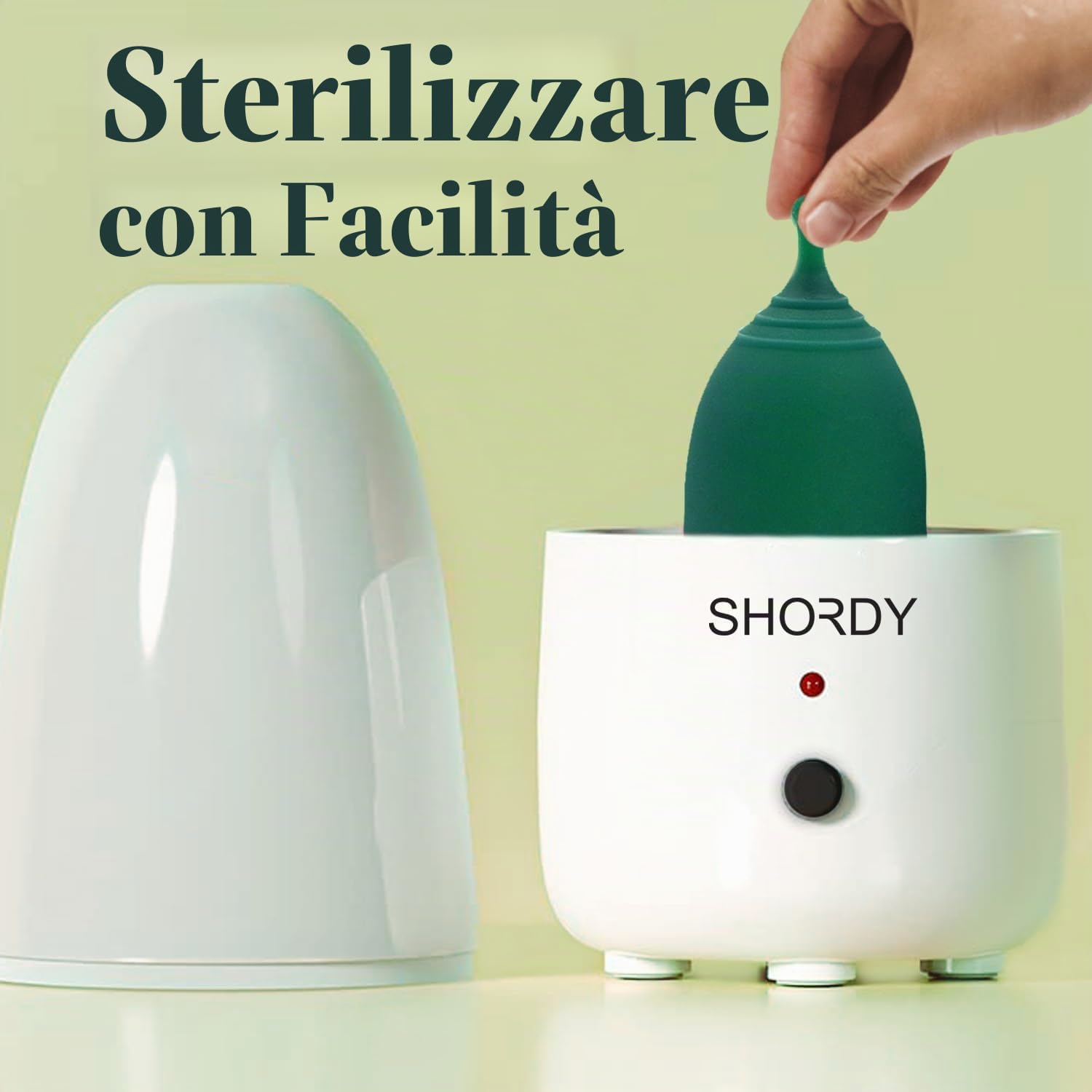SHORDY Set di 2 coppette mestruali e sterilizzatore a vapore per principianti, set di 2 coppette mestruali (piccole e grandi), sterilizzatore elettrico a vapore e facile da usare, flusso pesante