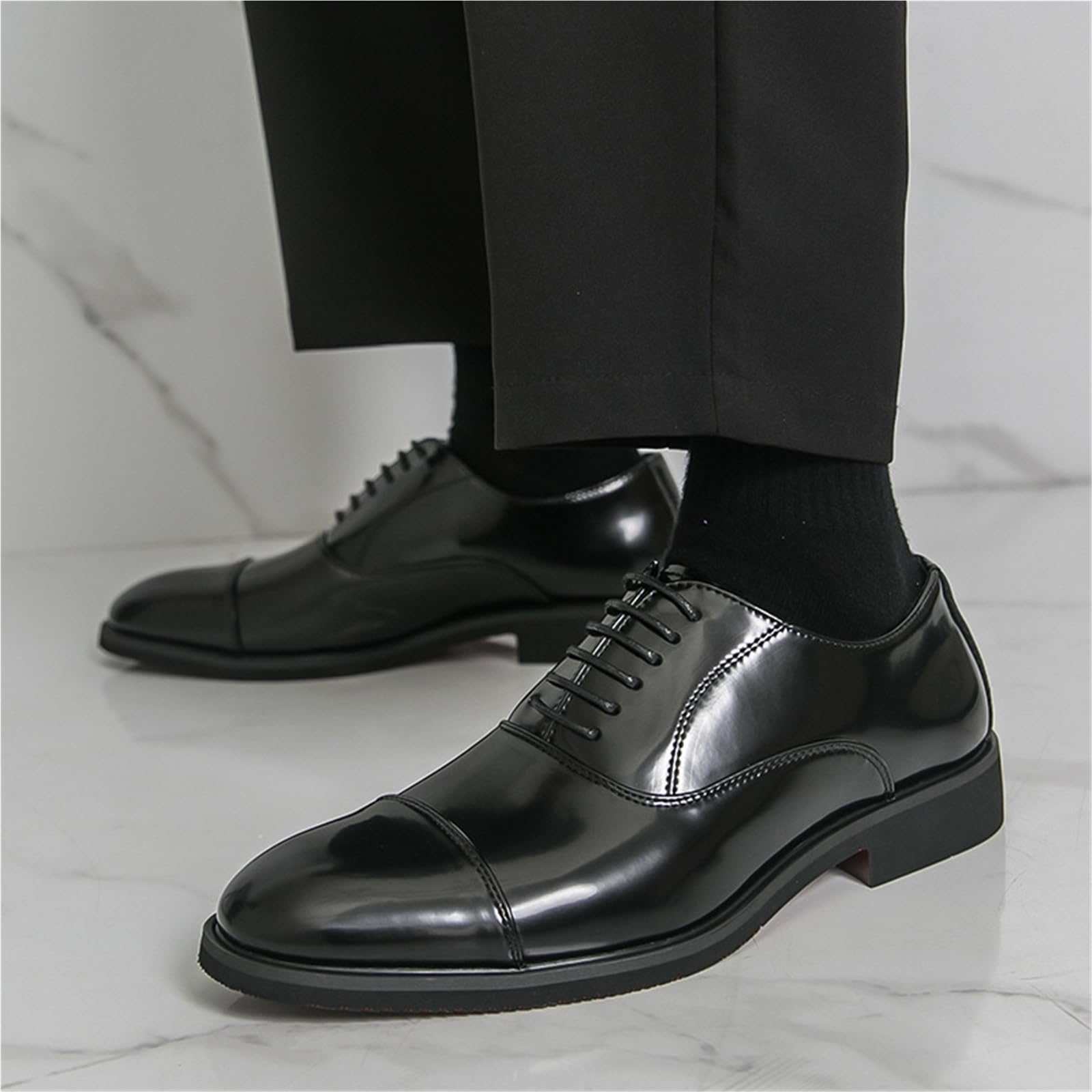 Suola Rossa Stile Britannico Scarpe da Lavoro da Uomo Oxford | Allacciate Primavera/Estate Scarpe Eleganti In Pelle Verniciata Lucida Da Lavoro E Da Cerimonia