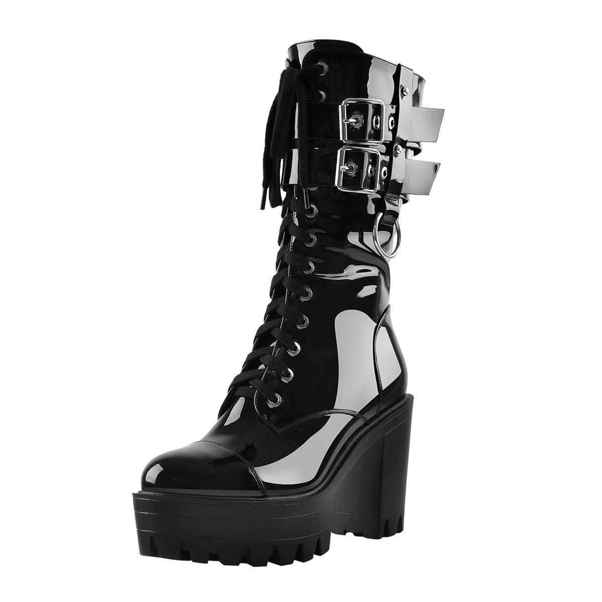 Only maker Damen Plateau Stiefeletten Schnürboots Blockabsatz