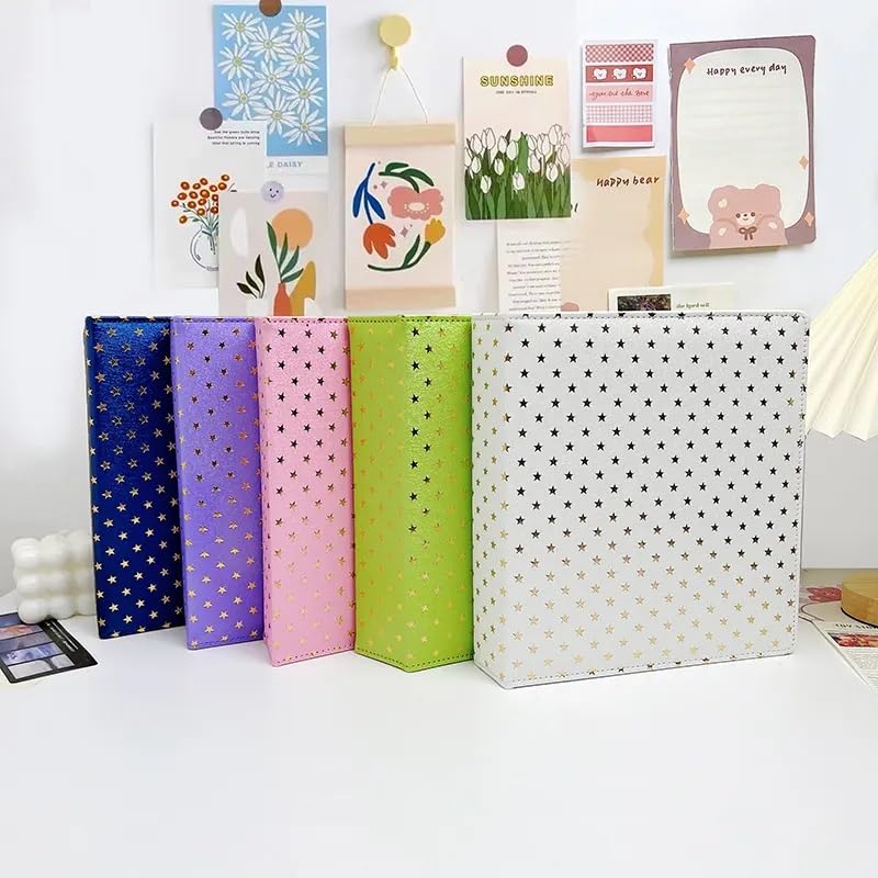 Careflection Photo Album Binder Photocard Book 3 Ring A4 Star series PU Leather Binder Photocard Holder Refillable with sleeves for Fujifilm Instax Mini Film/Polaroid Film/Kpop Photocard (Pink) 2